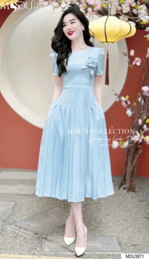 Váy Thiết Kế MDU3871 – Màu Sắc Bắt Mắt Dáng Xòe Ly Nhẹ Nhàng Hoa May Đính Trực Tiếp