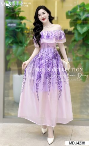 Váy Dáng Xòe MDU4238 Trễ Vai Cùng Họa Tiết Đơn Điệu