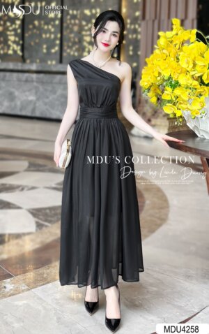 Váy Thiết Kế MDU4258 – Màu Đen Sang Trọng Dáng Xòe Nhẹ Trễ Vai Cuốn Hút