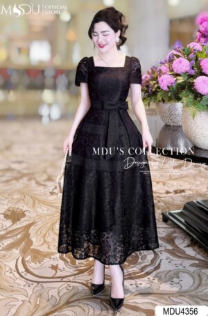 Váy Thiết Kế MDU4356 – Màu Đen Sang Chảnh Cổ Vuông Tinh Tế Chiết Eo Tạo Điểm Nhấn
