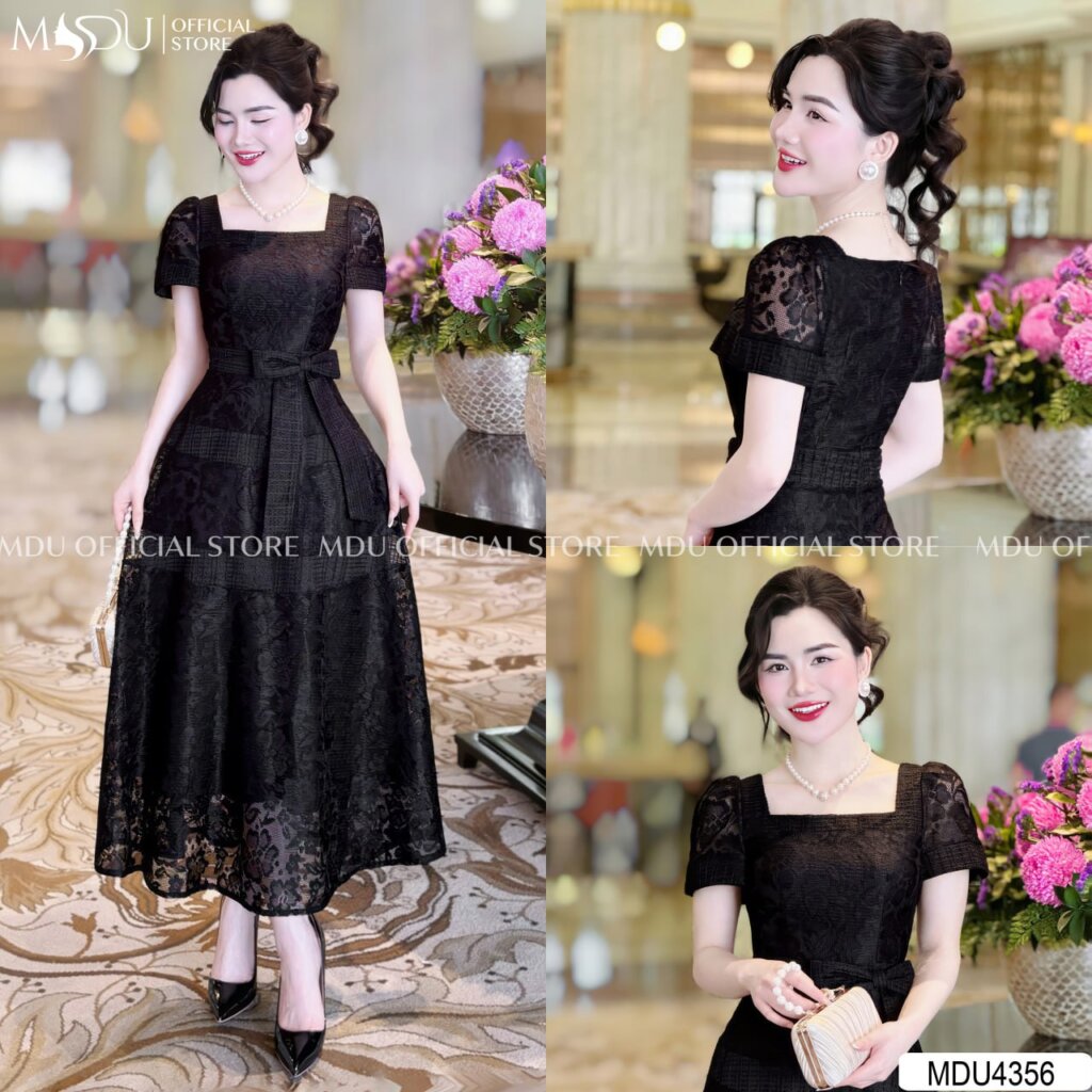 Đầm Dự Tiệc Cổ Vuông Dáng Xòe 