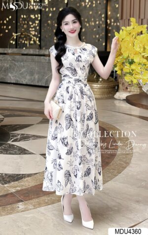 Váy Thiết Kế MDU4360 – Gam Màu Bắt Mắt Phối Họa Tiết Độc Đáo Chiết Eo Tôn Dáng