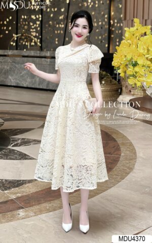 Váy Thiết Kế MDU4370 – Dáng Dài Chất Ren Phối Họa Tiết Bắt Mắt Chiết Eo Tinh Tế