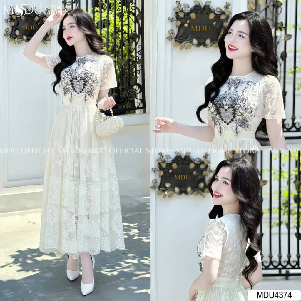 Váy trắng công chúa đính ngọc trai