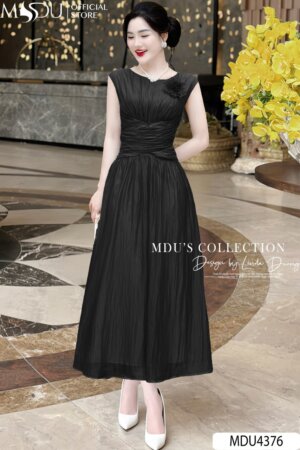 Váy Thiết Kế MDU4376 – Dáng Dài Xòe Nhẹ Tay Hến Chiết Eo Tôn Dáng