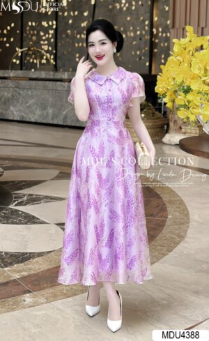 Váy Thiết Kế MDU4388 – Màu Tím Sang Chảnh Phối Cổ Sơ Mi Thanh Lịch