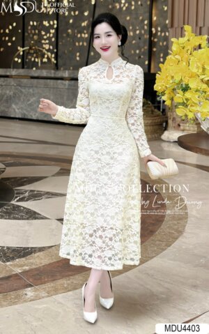 Váy Thiết Kế MDU4403 – Dáng Xèo Nhẹ Dài Tay Phối Cùng Họa Tiết Bắt Mắt