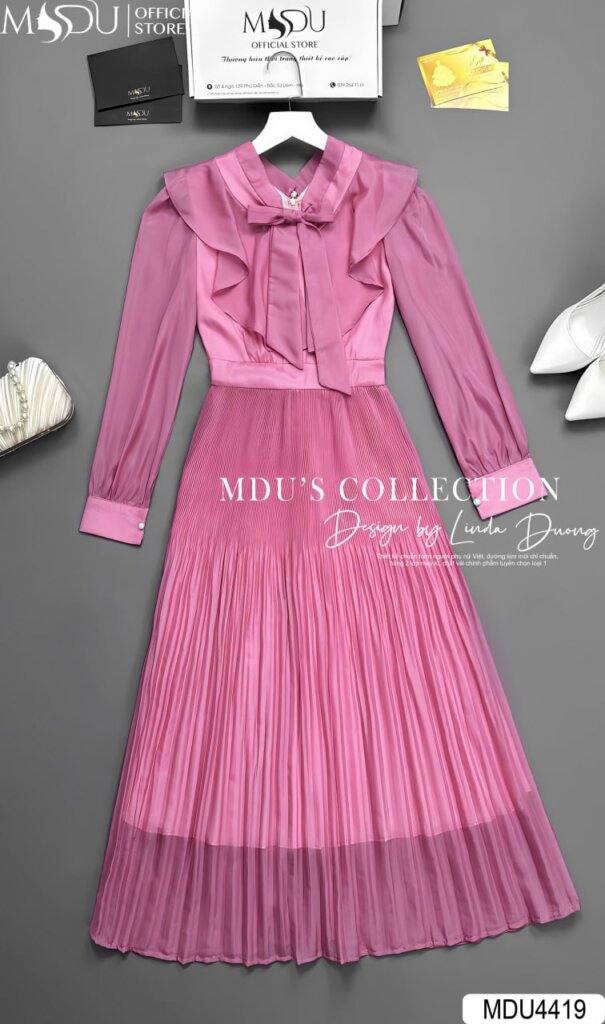 MDU4419 - Thiết Kế Xếp Li Tinh Tế, Điểm Nhấn Thắt Nơ Duyên Dáng