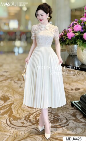 Váy Thiết Kế MDU4423 – Dáng Dài Xòe Nhẹ Màu Sắc Trang Nhã Xếp Li Tinh Tế