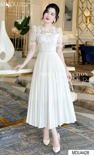Váy Thiết Kế MDU4428 – Dáng Dài Chất Ren Chiết Eo Tinh Tế Kết Hợp Cùng Họa Tiết Cách Điệu