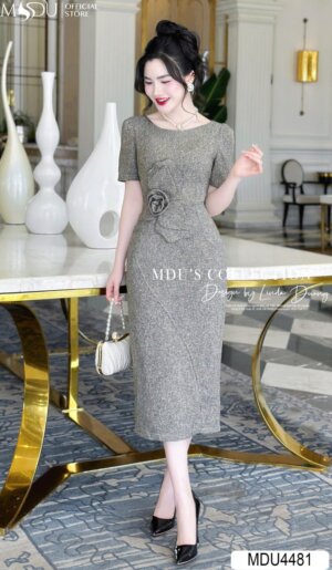 Váy Thiết Kế MDU4481 – Màu Ghi Độc Đáo Kết Hợp Hoa Đính Tỉ Mỉ Tạo Điểm Nhấn Cho Váy