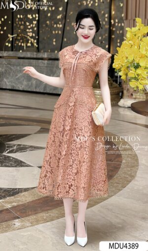 Váy Thiết Kế MDU4389 – Dáng Váy Xòe Nhẹ Cùng Chi Tiết Vai Phủ Cách Điệu