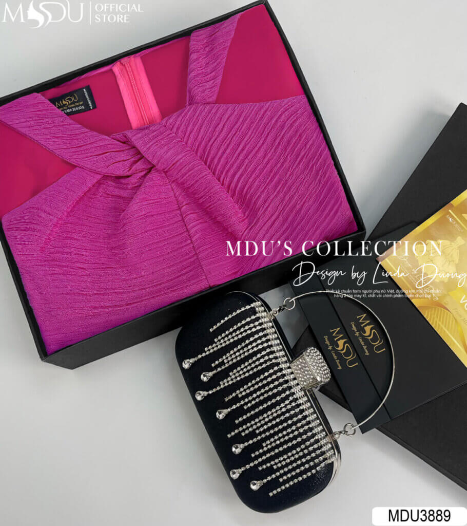 Váy Thiết Kế Cao Cấp MDU3889 – Chất Sốp Nhăn Mềm Mịn, Màu Hồng Sen Duyên Dáng