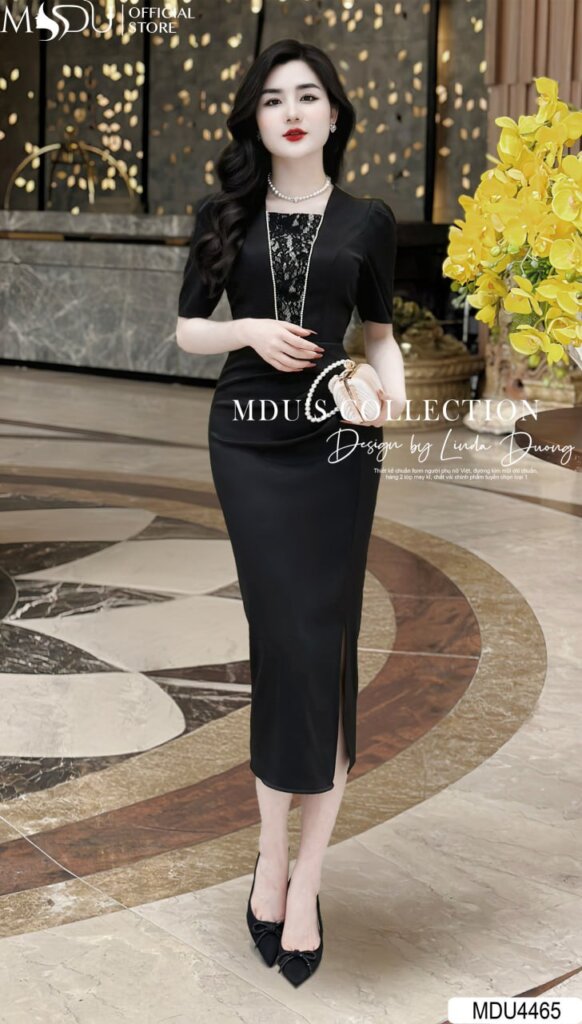 Đầm Dự Tiệc Cổ Vuông Đính Ngọc