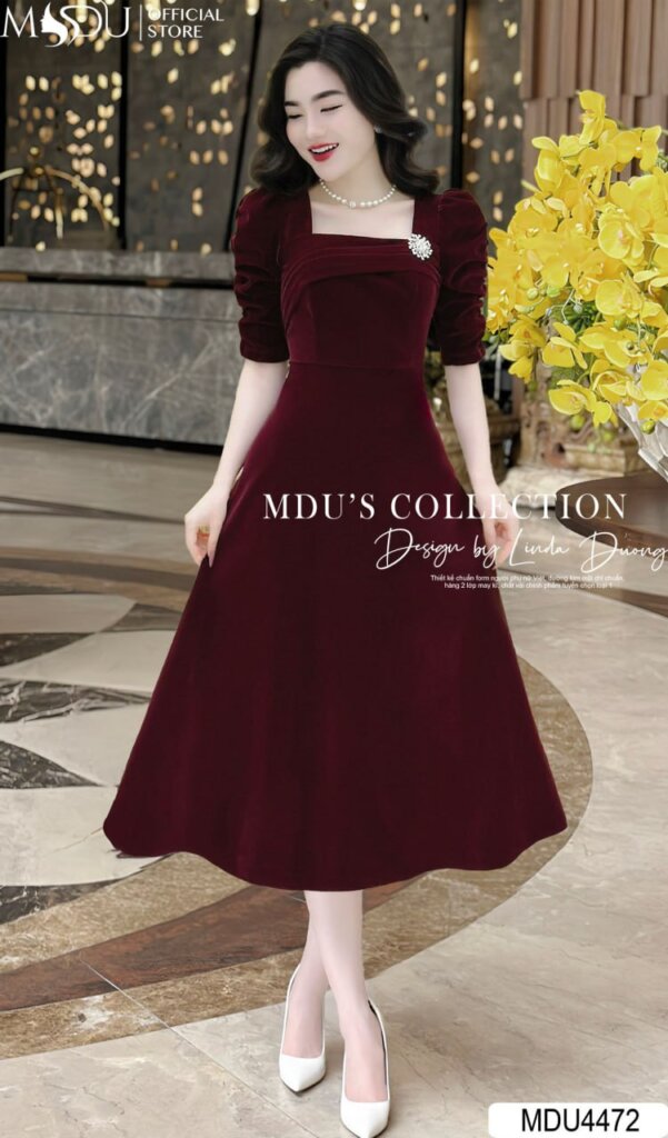 Đầm Nhung Dáng Dài Xòe