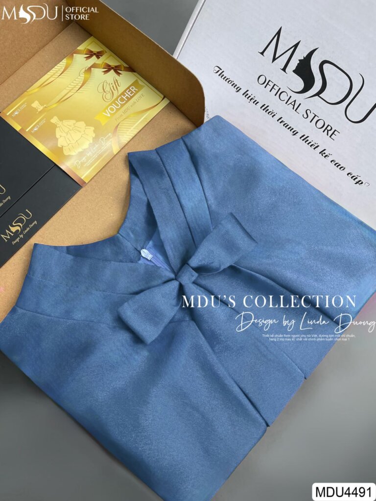 Váy Thiết Kế MDU4491 – Tơ Óng Hàn Cao Cấp, Sắc Xanh Than Quyến Rũ