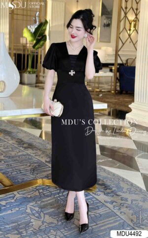 Váy Thiết Kế MDU4492 – Màu Đen Sang Chảnh Dáng Ôm Body Đính Đá Eo Sang Chảnh