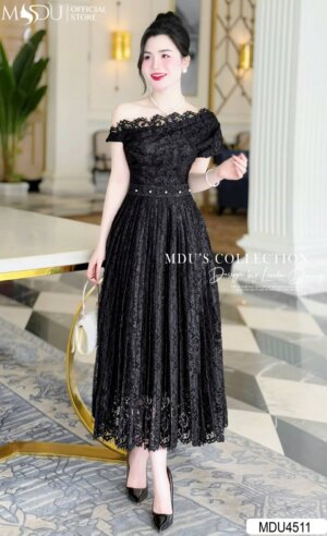 Váy Thiết Kế MDU4511 Màu Đen Lệch Vai Quyến Rũ