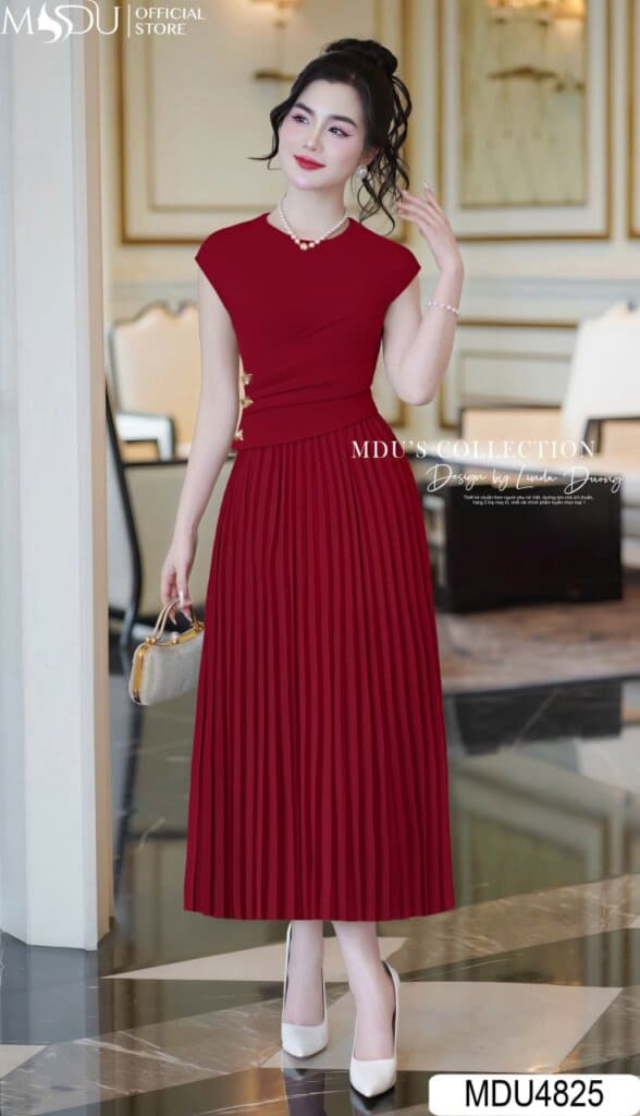 Các Kiểu Đầm Dự Tiệc Che Bụng Khiến Bạn "Hết Hồn" Vì Đẹp - Đầm Xếp Ly