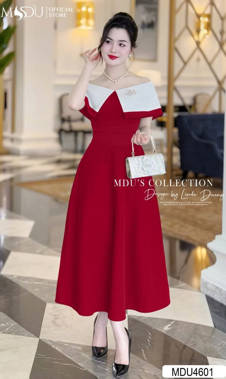 Các Kiểu Dáng Đầm Dự Tiệc Màu Đỏ Phù Hợp Mọi Vóc Dáng - Đầm Trễ Vai