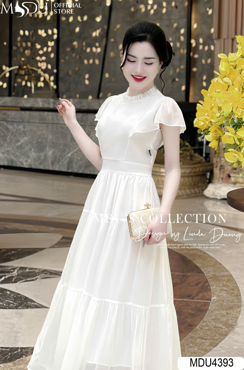 Đầm dự tiệc màu trắng maxi bay bổng 