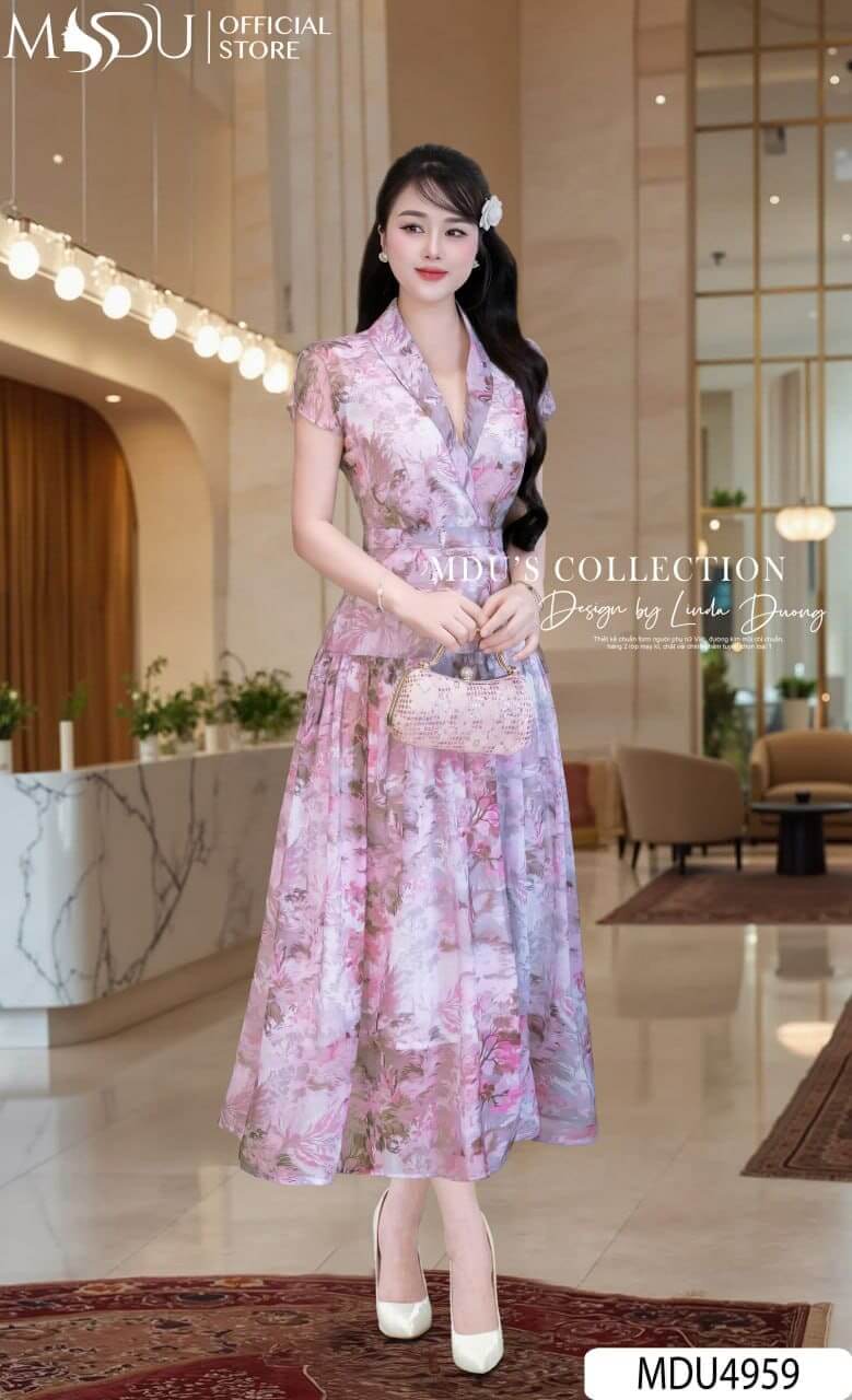 Đầm maxi dự tiệc cao cấp cổ V 