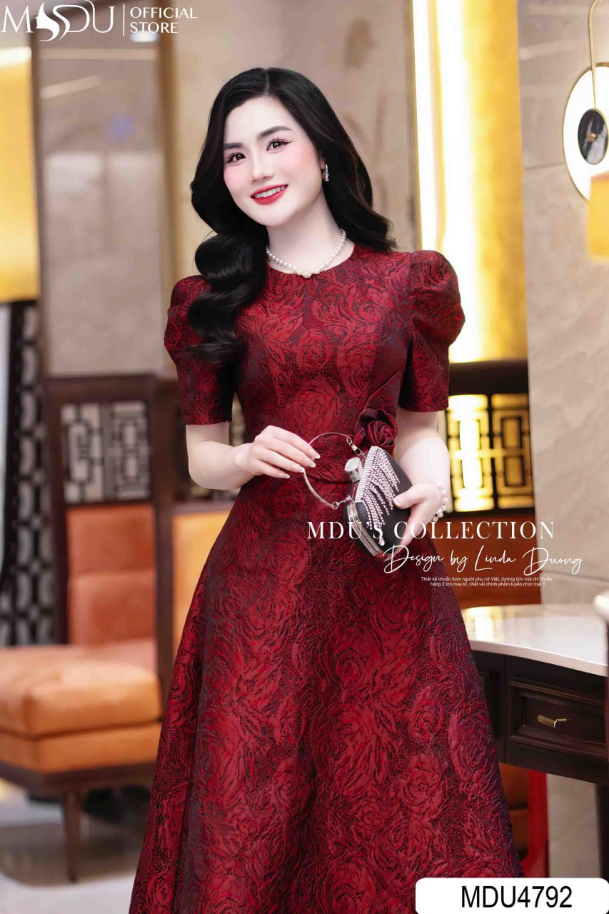 Đầm maxi dự tiệc cao cấp đỏ rượu
