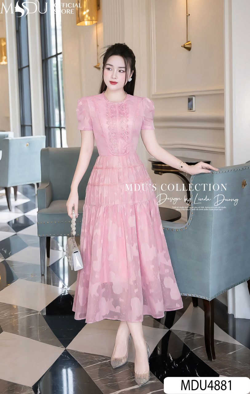 Váy dự tiệc mùa thu phối ren 