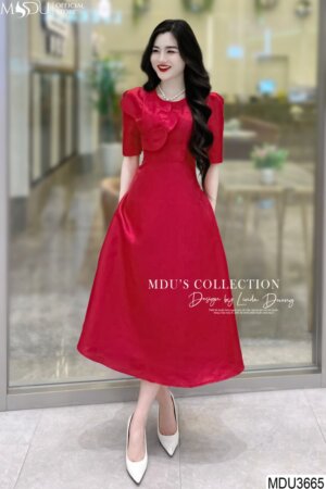 Váy Thiết Kế MDU3665 Màu Đỏ Đính Hoa Đính Tỉ Mỉ
