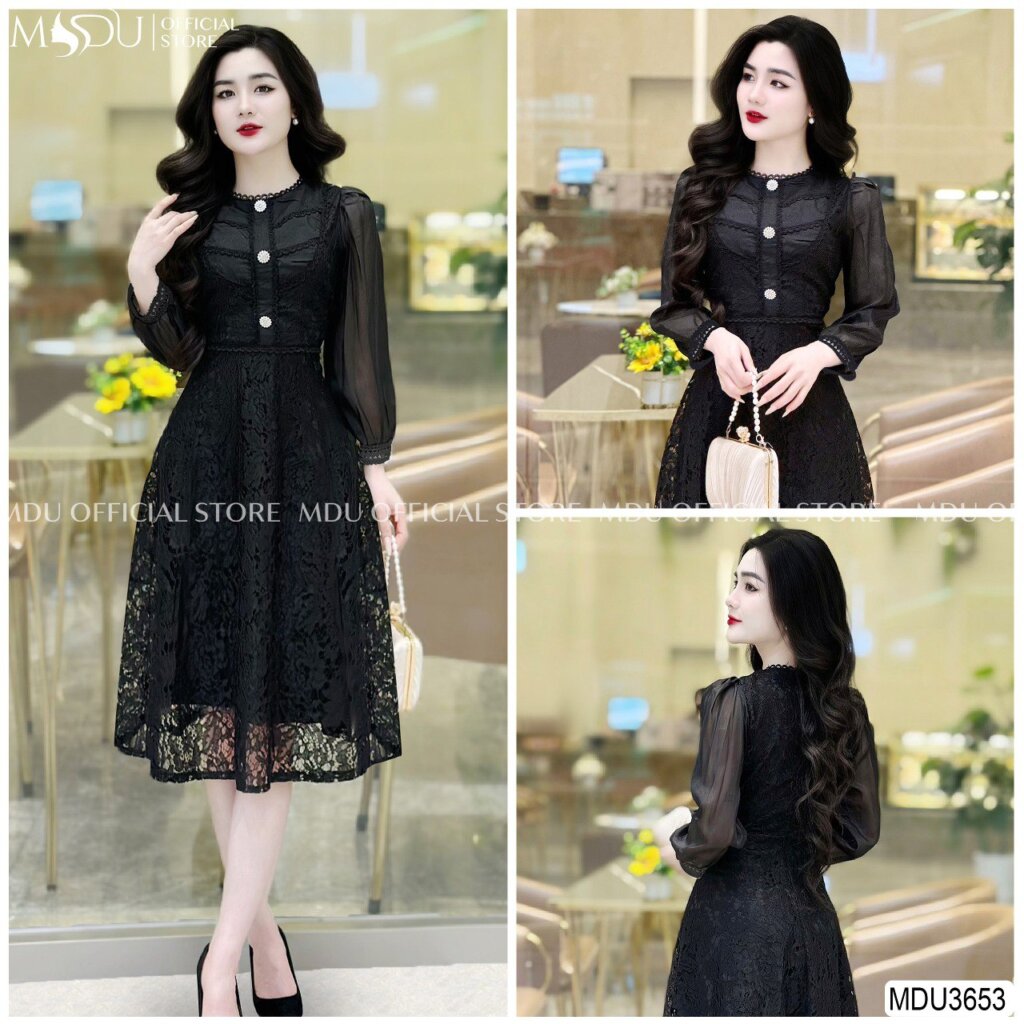 Đầm đen dự tiệc cho người mập dáng xòe 