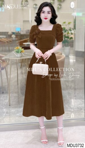 Váy Dự Tiệc MDU3732 Màu Nâu Cổ Vuông Quyến Rũ
