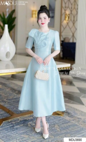 Váy Dáng Xòe MDU3690 Tay Lửng Đính Hoa Tinh Tế