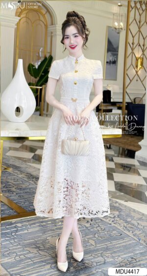 Váy Thiết Kế MDU4417 Dáng Xòe Nhẹ Cùng Họa Tiết Ren Nổi Bật