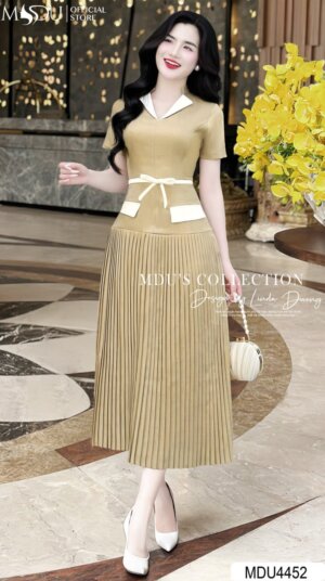 Váy Thiết Kế MDU4452 Xếp Li Tỉ Mỉ Thắt Nơ Đơn Điệu Ở Eo