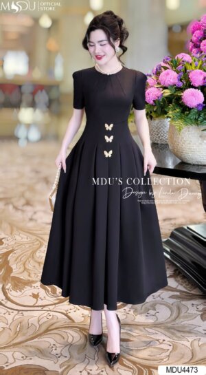 Váy Thiết Kế MDU4473 Màu Đen Quyến Rũ Ghim Gài Bướm Nổi Bật