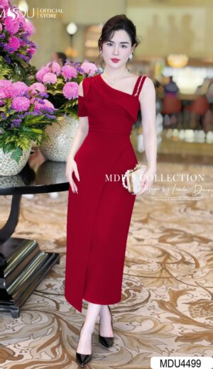 Váy Thiết Kế MDU4499 Màu Đỏ Nổi Bật Đính Đá Lấp Lánh