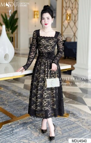 Váy Thiết Kế MDU4540 Màu Đen Sang Chảnh Cổ Vuông Quyến Rũ