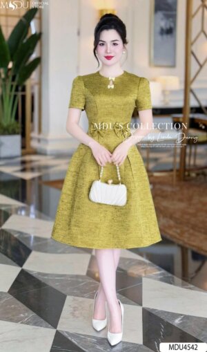 Váy Thiết Kế MDU4542 Gam Màu Mới Mẻ Đính Đá, Thắt Nơ Tinh Tế Ở Eo