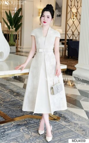 Váy Thiết Kế MDU4559 Dáng Dài Xòe Nhẹ Cổ Chữ V Thanh Thoát