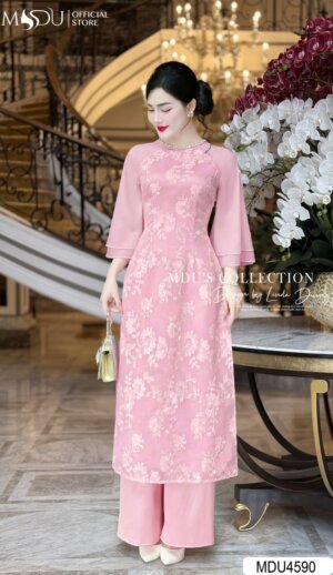 Váy Thiết Kế MDU4590 Màu Hồng Nhẹ Họa Tiết Bắt Mắt