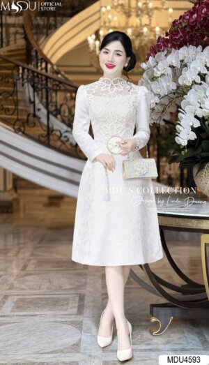 Váy Thiết Kế MDU4593 Dáng Chữ A Họa Tiết Tinh Xảo