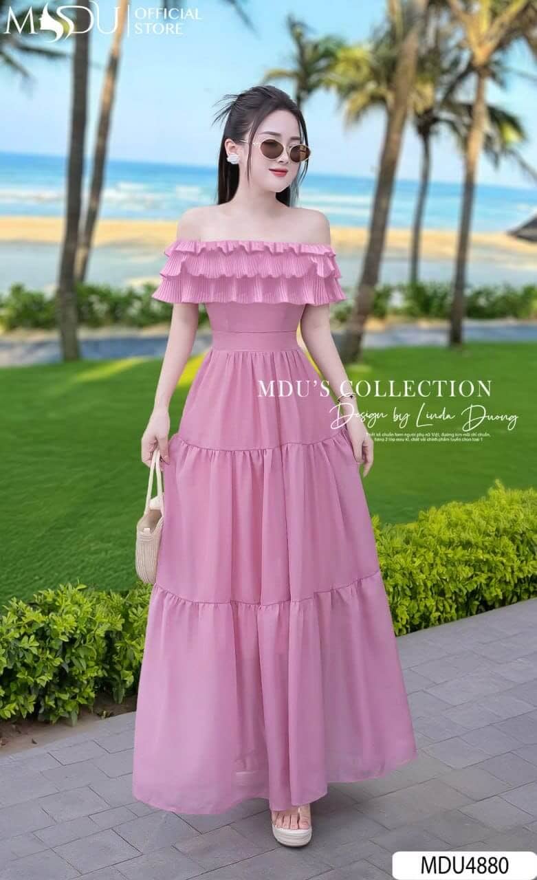 Các Mẫu Đầm Dự Tiệc Màu Hồng Pastel Đa Phong Cách - Váy Trễ Vai