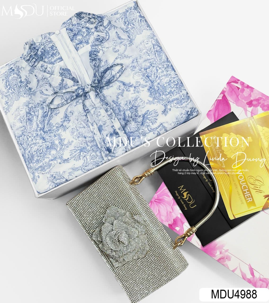 Phụ kiện phối với váy dự tiệc màu xanh 