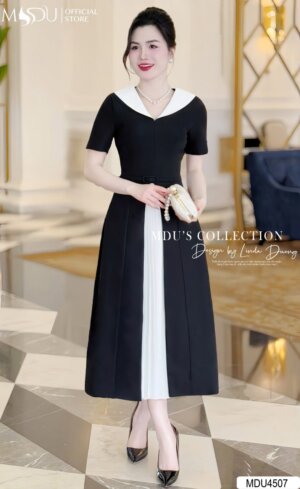 Váy Thiết Kế MDU4507 Phối Màu Bắt Mắt Cùng Chi Tiết Đai Eo Liền Váy