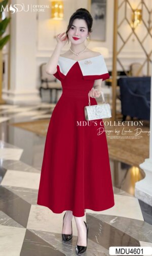 Váy Thiết Kế MDU4601 Trễ Vai Cùng Ghim Cài Tinh Tế