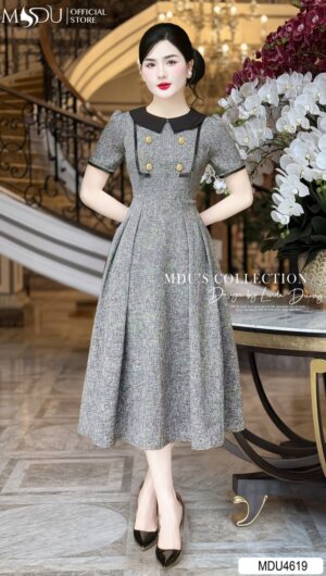 Váy Thiết Kế MDU4619 Dáng Xòe Nhẹ Nhàng Đính Cúc Vàng Sang Trọng