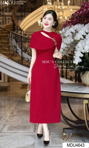 Váy Thiết Kế MDU4643 Màu Đỏ Cổ Xẻ Quyến Rũ