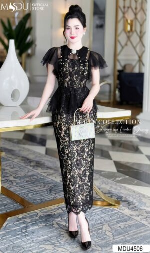 Váy Thiết Kế MDU4506 Ôm Body Màu Đen Họa Tiết Ren Đầy nghệ Thuật