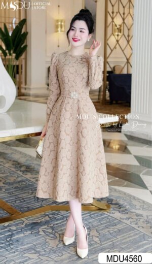 Váy Thiết Kế MDU4560 Màu Nâu Nổi Bật Cùng Phần Eo Đính Đá Lấp Lánh