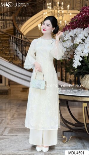 Váy Thiết Kế MDU4591 Màu Kem Thiết Kế Tay Bồng Cách Điệu